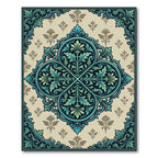 Ornate Teal Damask Leaf Medallion Rug