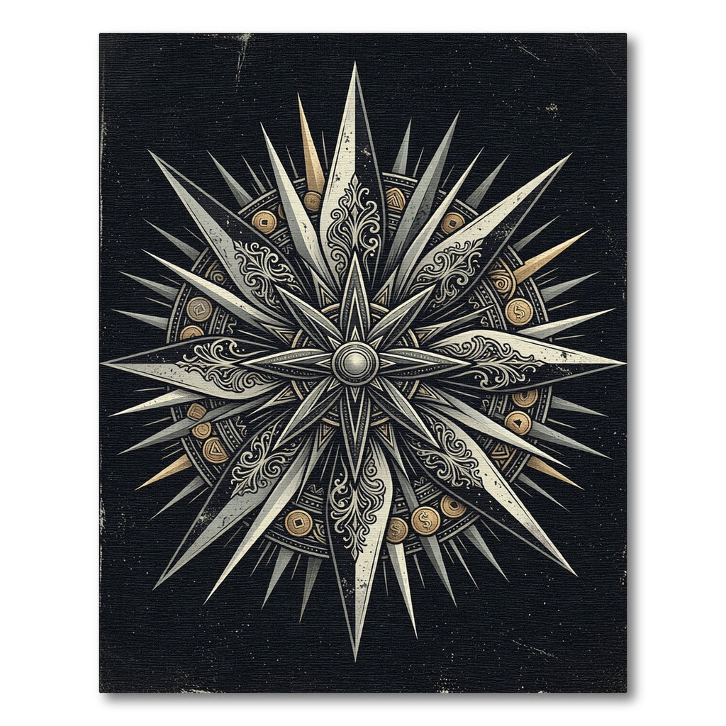 Gothic Silver Compass Star Medallion Rug