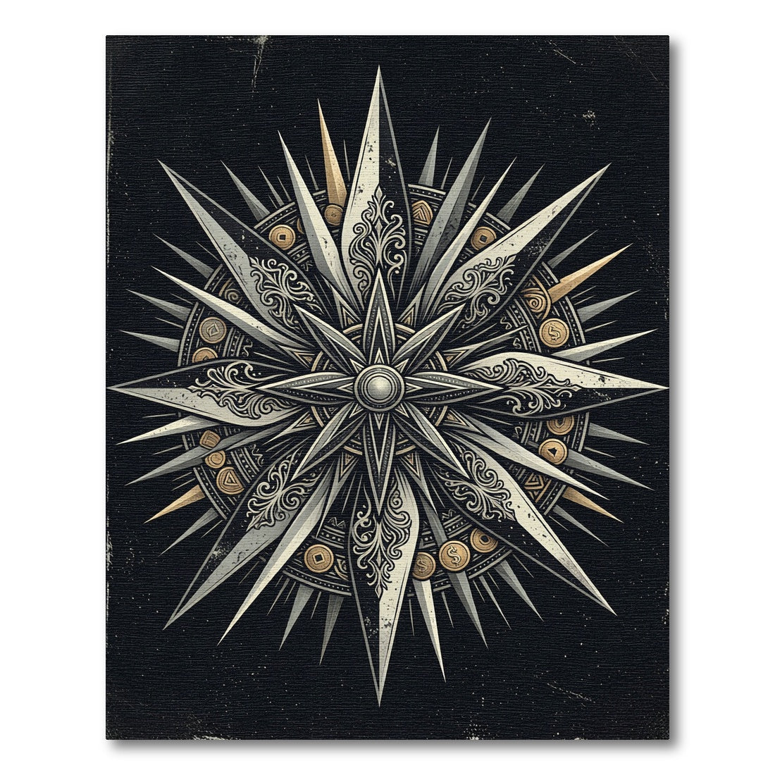 Gothic Silver Compass Star Medallion Rug