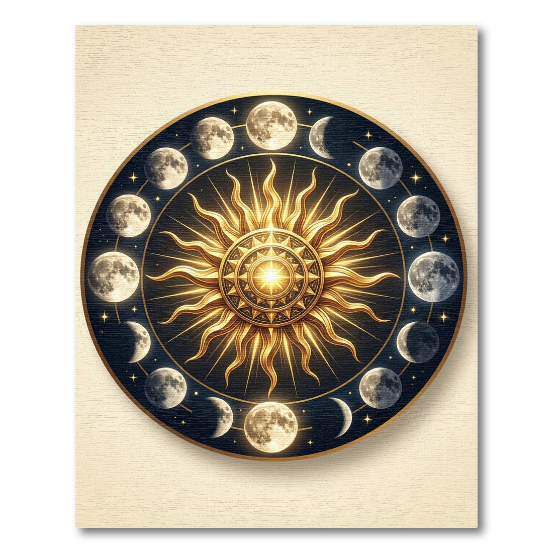 Celestial Gold Sun and Moon Phase Rug