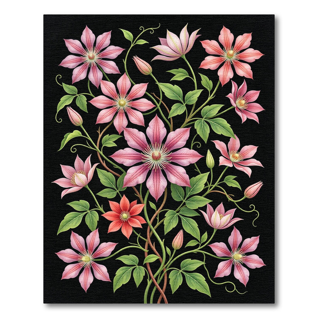 Elegant Pink Clematis Floral Botanical Rug