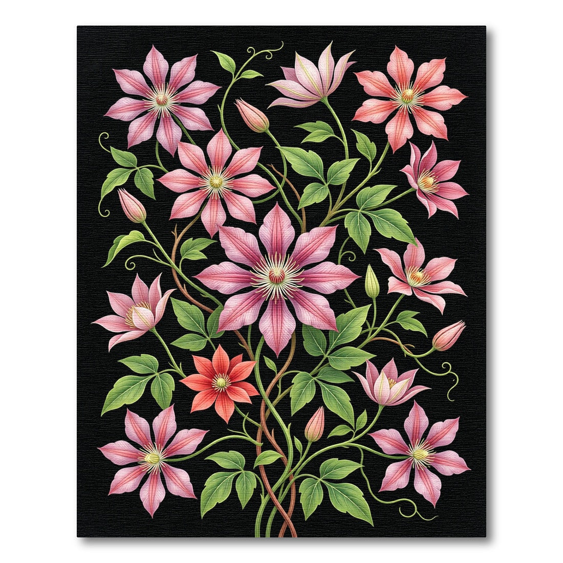 Elegant Pink Clematis Floral Botanical Rug