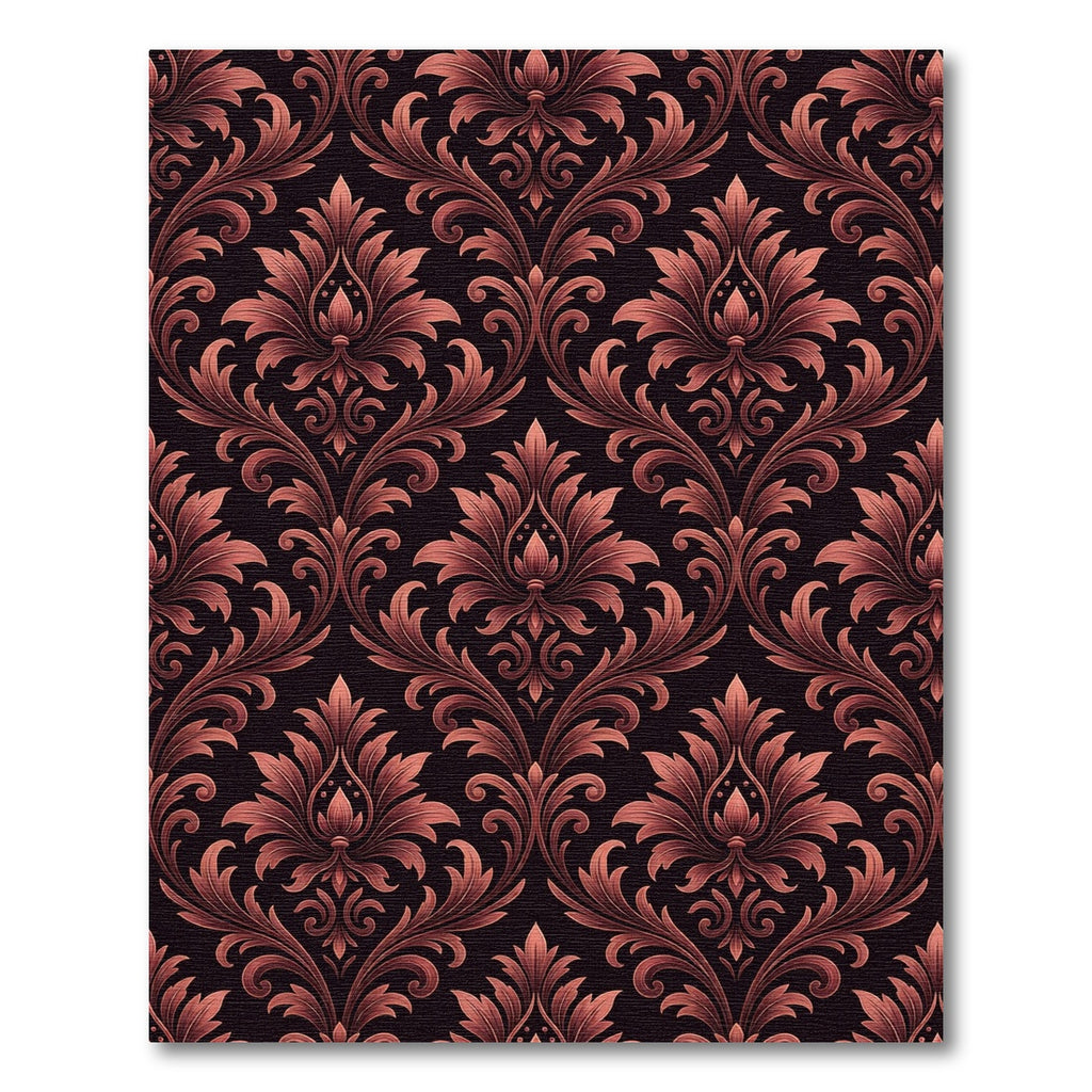 Dark Rose Ornate Damask Scroll Rug