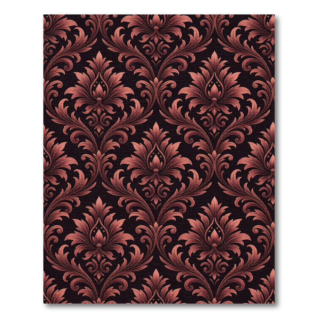 Dark Rose Ornate Damask Scroll Rug