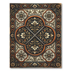 Ornate Black Gold Floral Quadrant Rug
