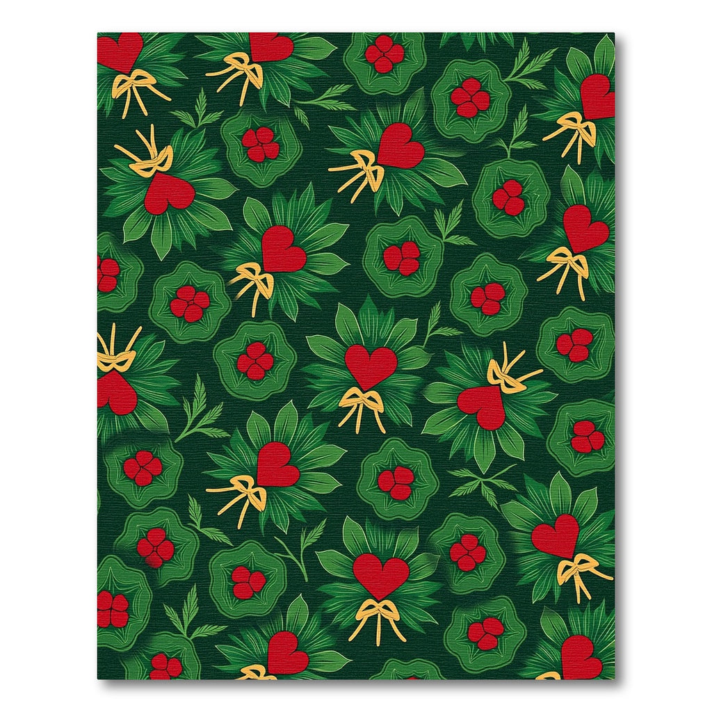 Vibrant Red Hearts Green Wreaths Rug