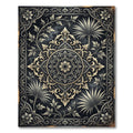 Ornate Ivory Floral Medallion Black Rug