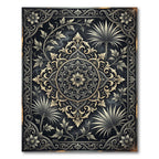 Ornate Ivory Floral Medallion Black Rug