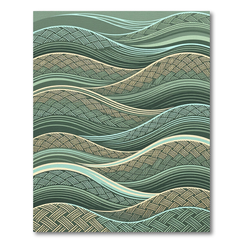 Emerald Woven Wave Layered Art Rug