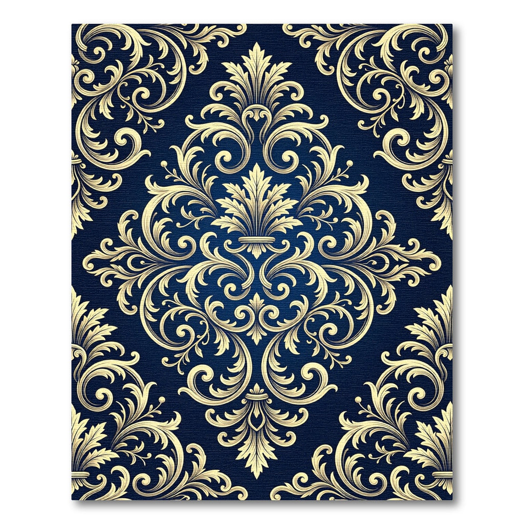 Ornate Gold Acanthus Scrollwork Navy Rug