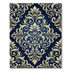 Ornate Gold Acanthus Scrollwork Navy Rug
