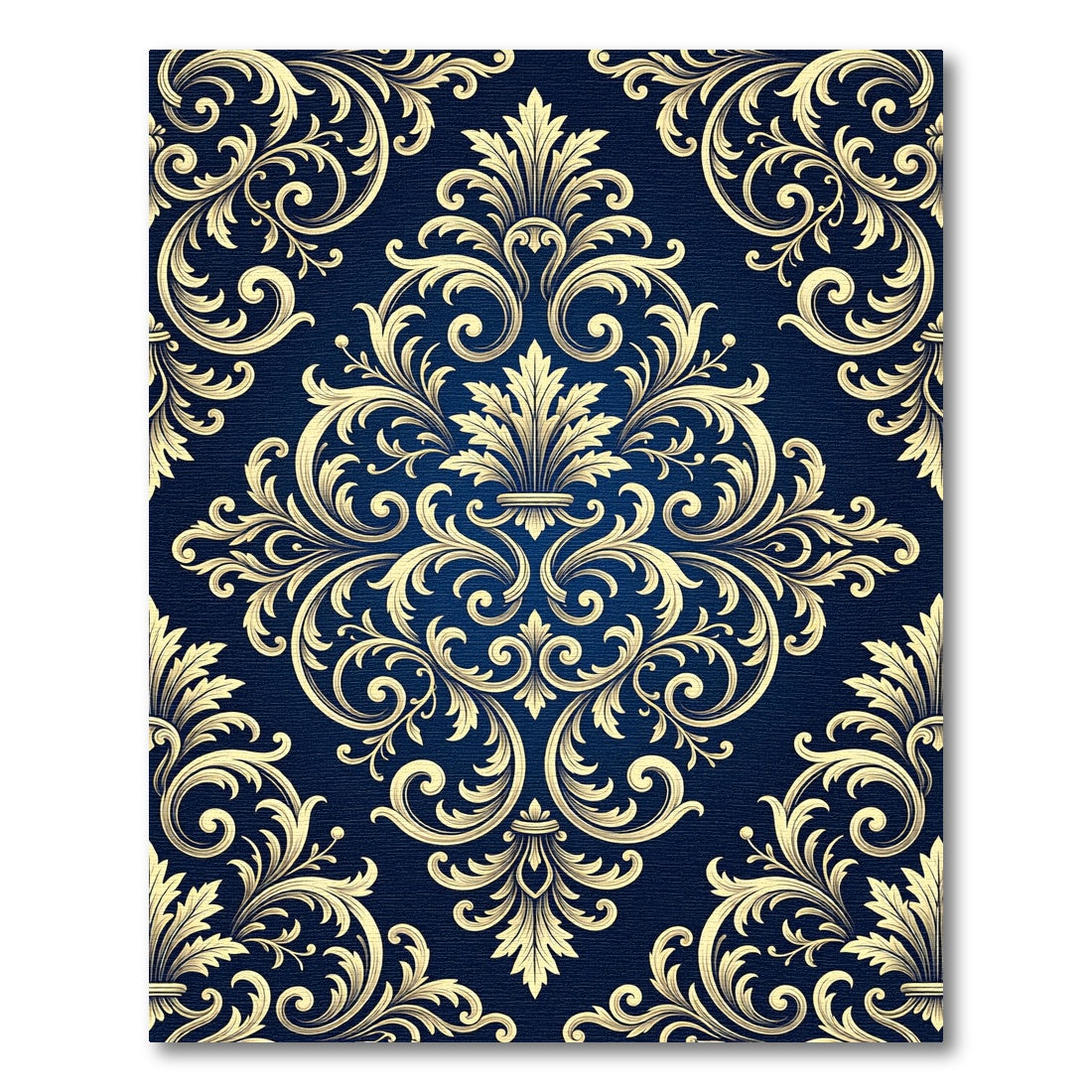 Ornate Gold Acanthus Scrollwork Navy Rug