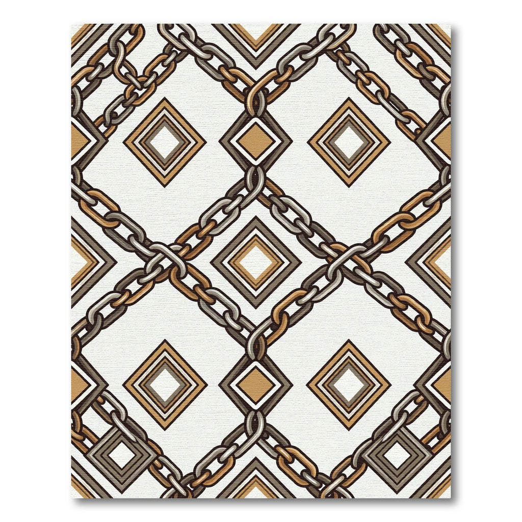 Metallic Gold and Silver Interlocking Chain Diamond Rug