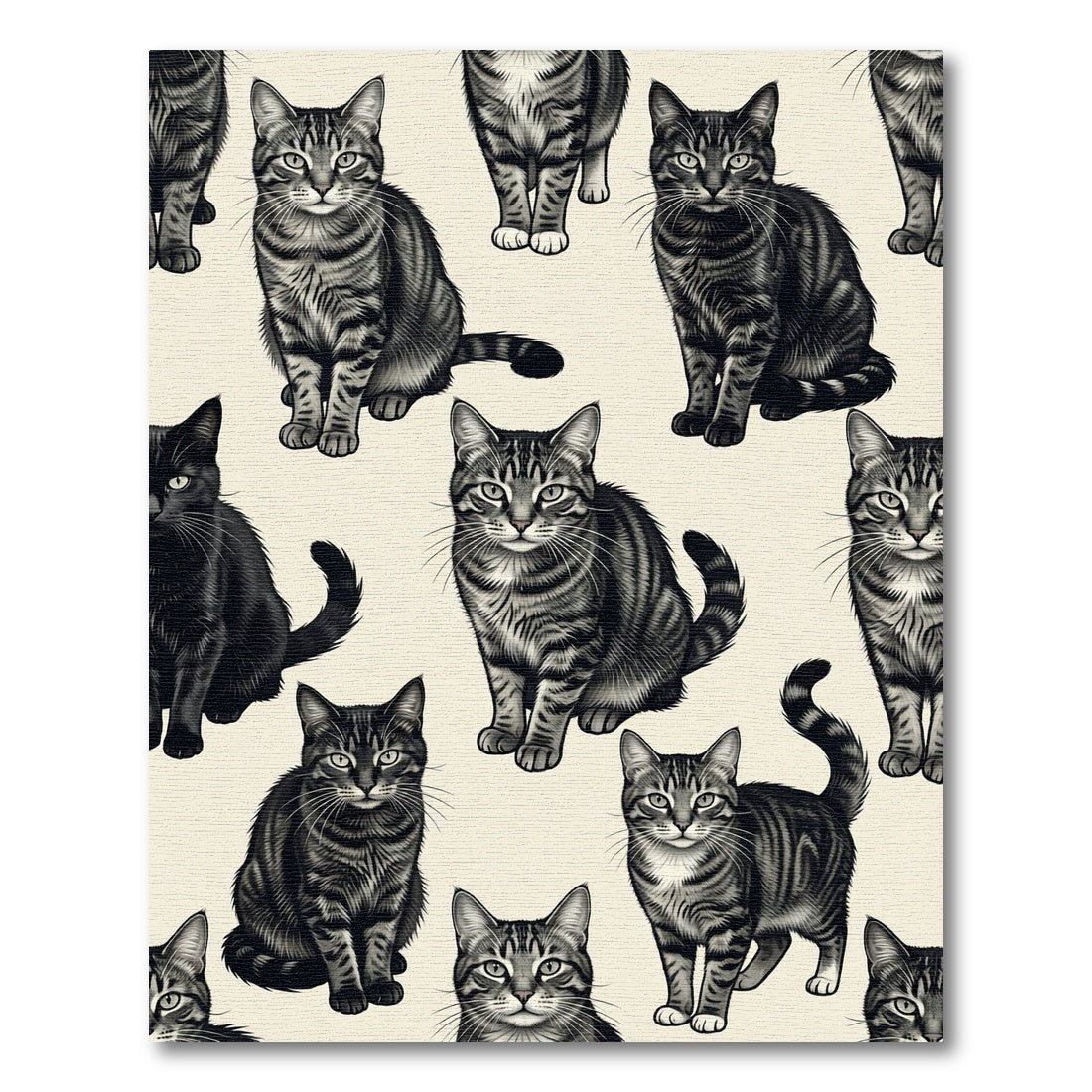 Playful Tabby Black Cat Collage Rug