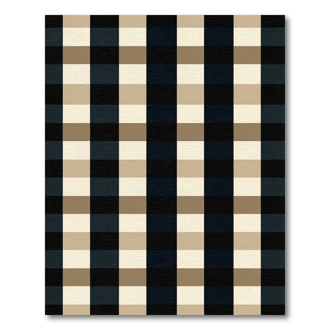 Classic Black Tan Checkered Squares Rug