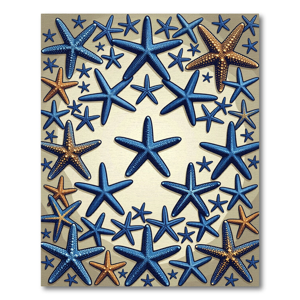 Coastal Blue and Gold Starfish Arrangement Rug
