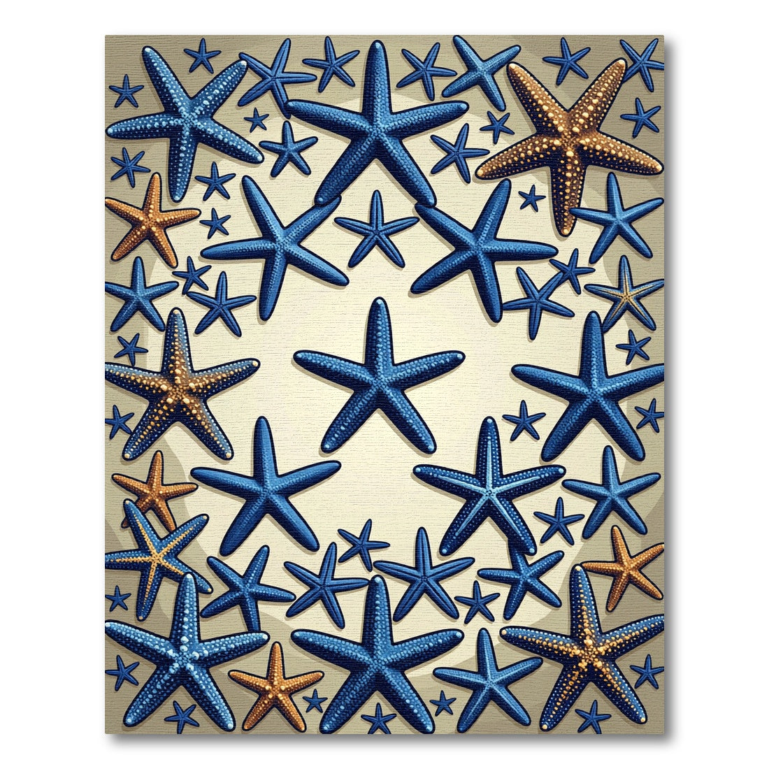 Coastal Blue and Gold Starfish Arrangement Rug