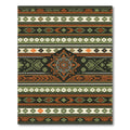 Earthy Green Orange Boho Geometric Stripe Rug
