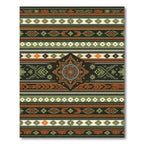 Earthy Green Orange Boho Geometric Stripe Rug