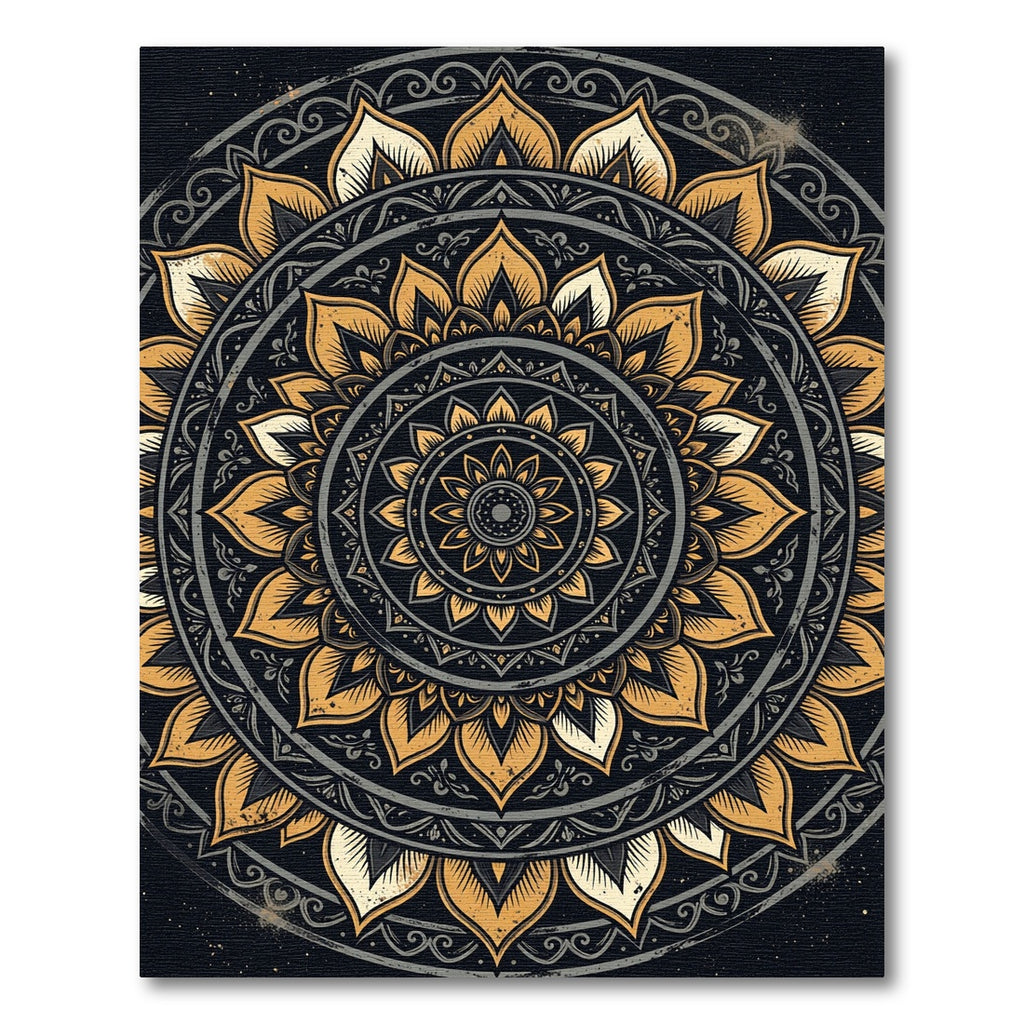 Golden Gilded Floral Medallion Circular Art Rug