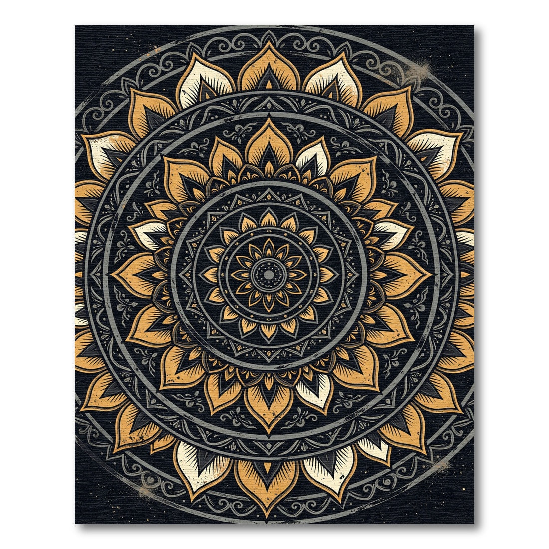 Golden Gilded Floral Medallion Circular Art Rug