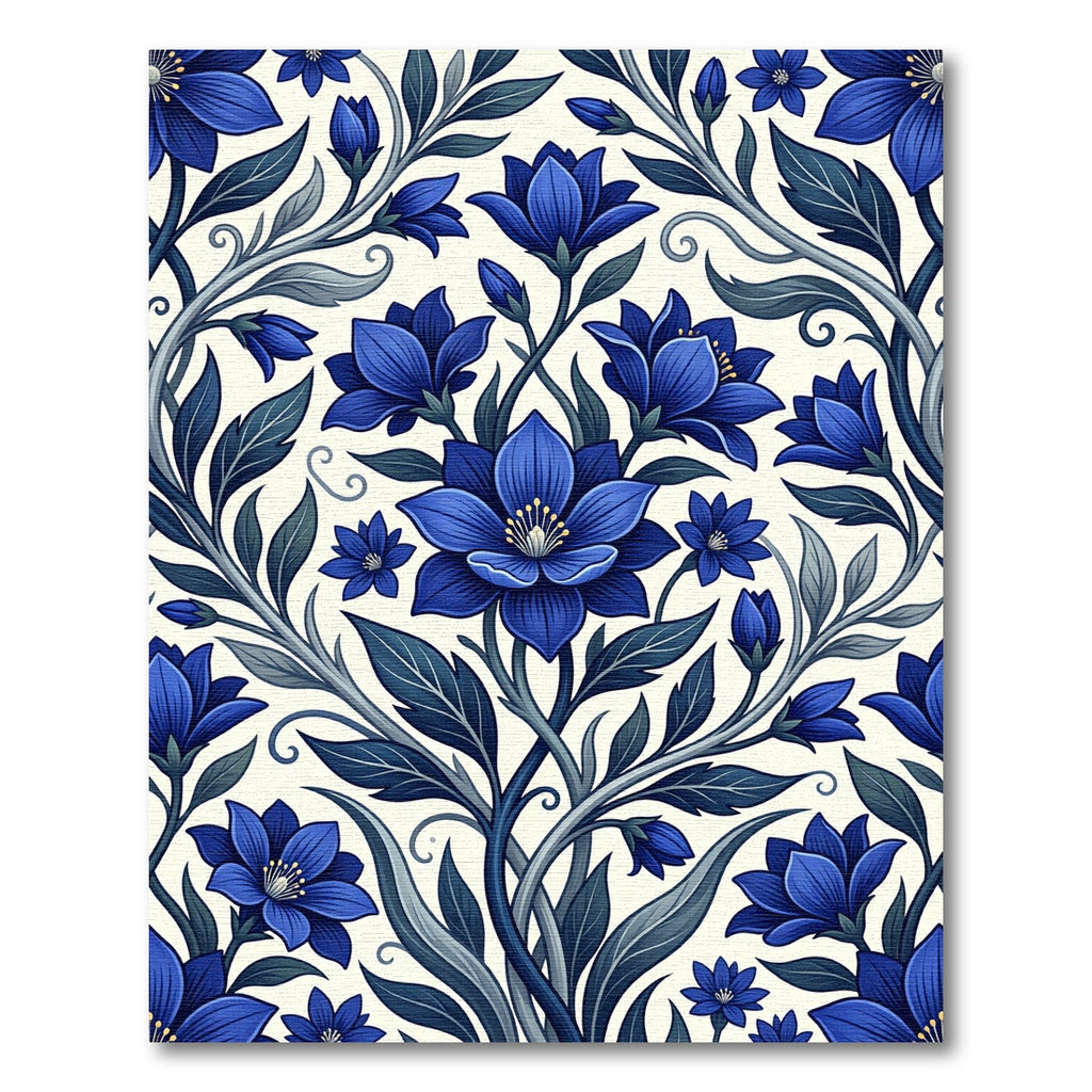 Deep Blue Floral Vine Arrangement Rug