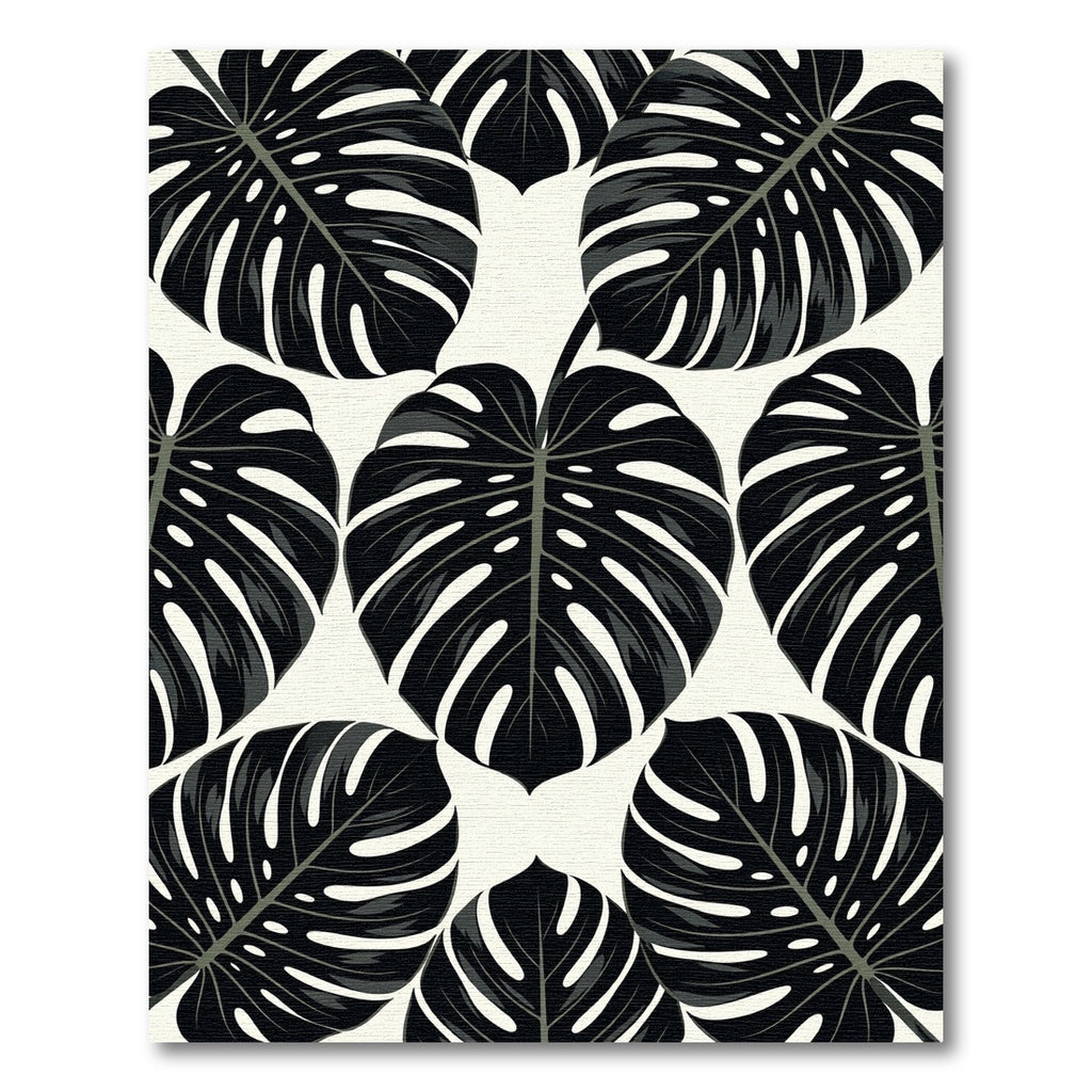 Monstera Leaf Black White Pattern Rug