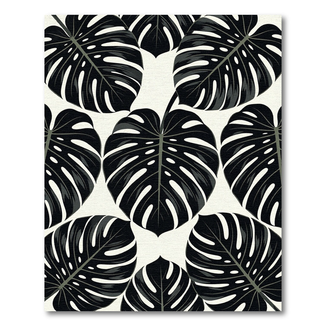 Monstera Leaf Black White Pattern Rug
