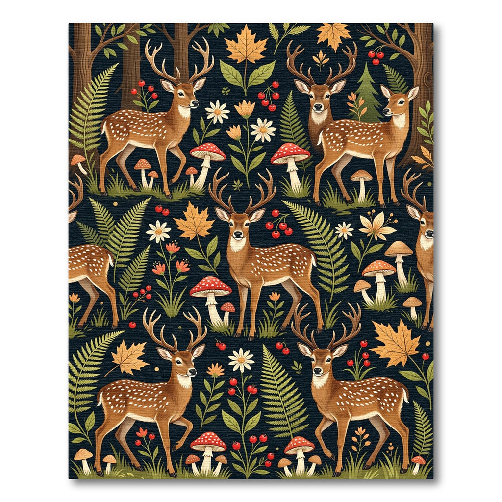 Whimsical Forest Deer Botanical Woodland Rug