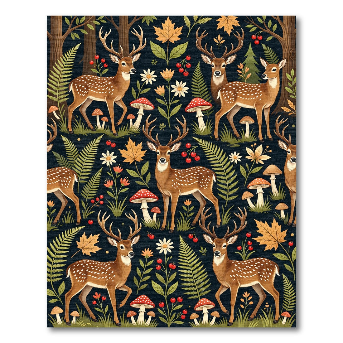 Whimsical Forest Deer Botanical Woodland Rug