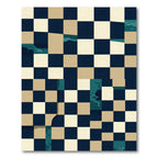 Checkered Abstract Teal Wave Grid Rug