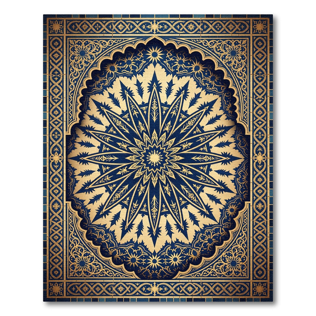 Royal Blue Golden Celestial Medallion Rug