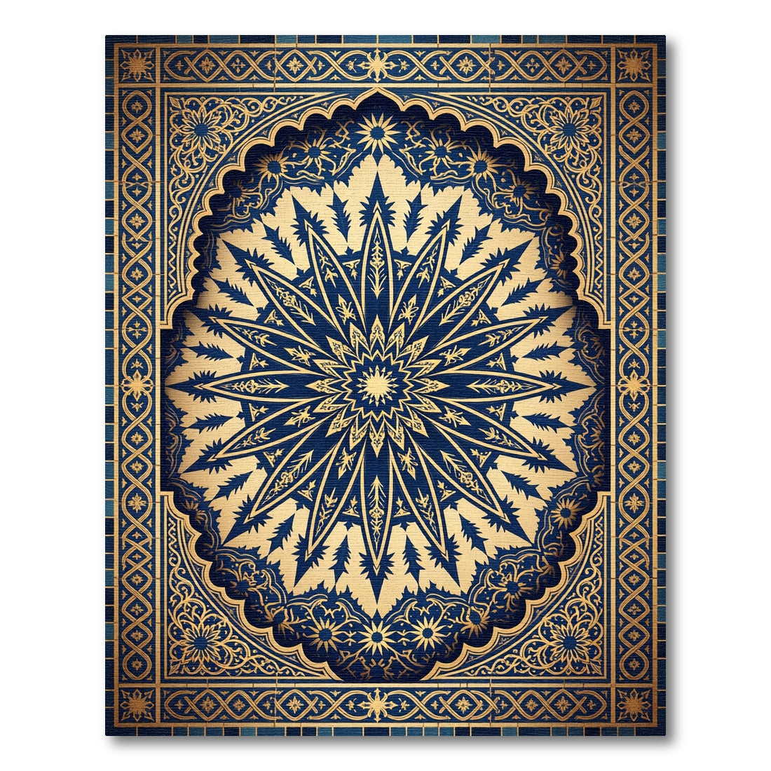 Royal Blue Golden Celestial Medallion Rug