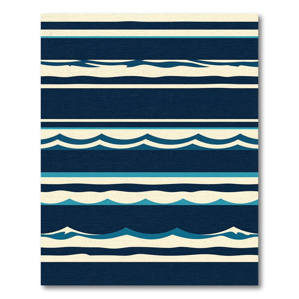 Coastal Navy Sea Wave Striped Rug
