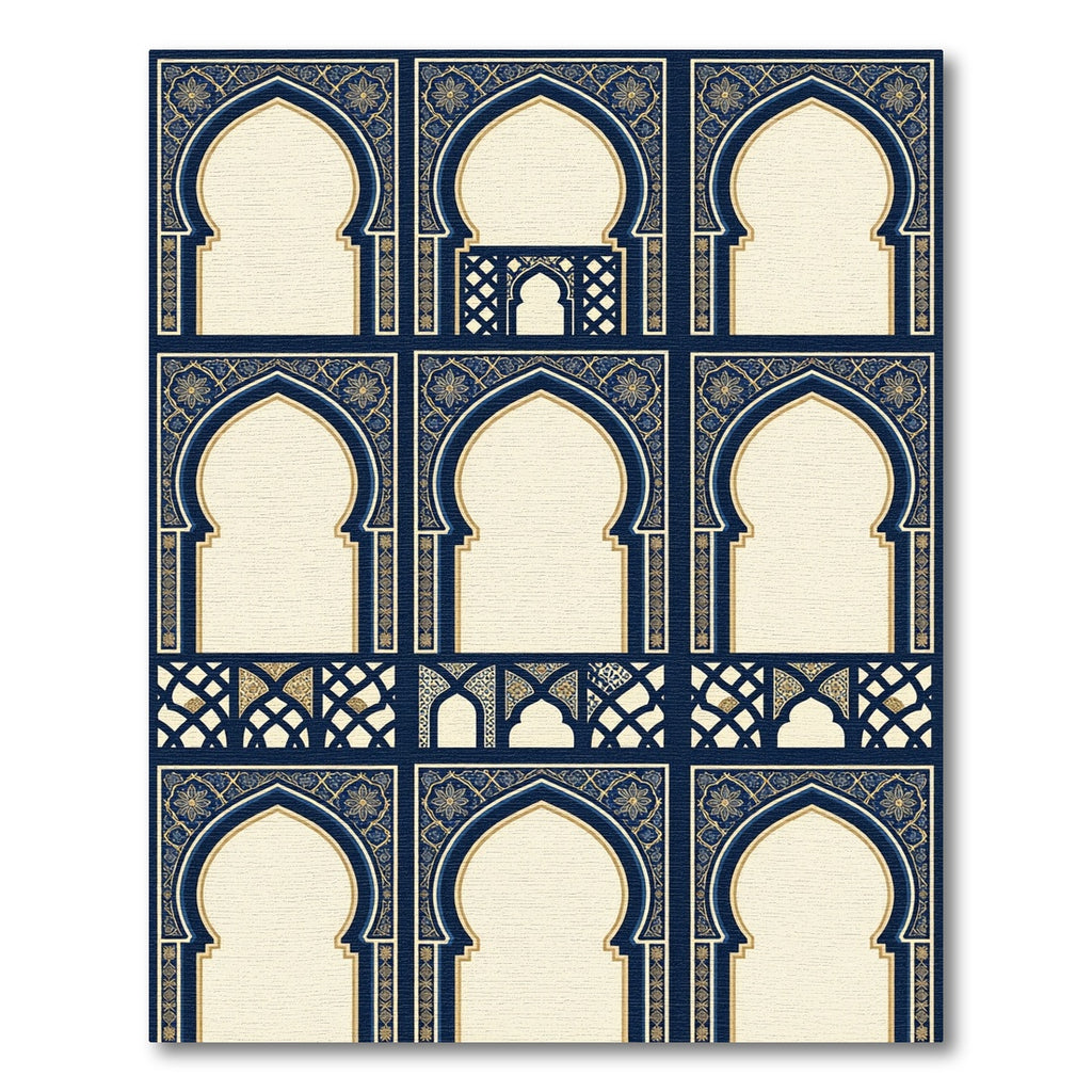 Navy Golden Arch Lattice Mosaic Rug