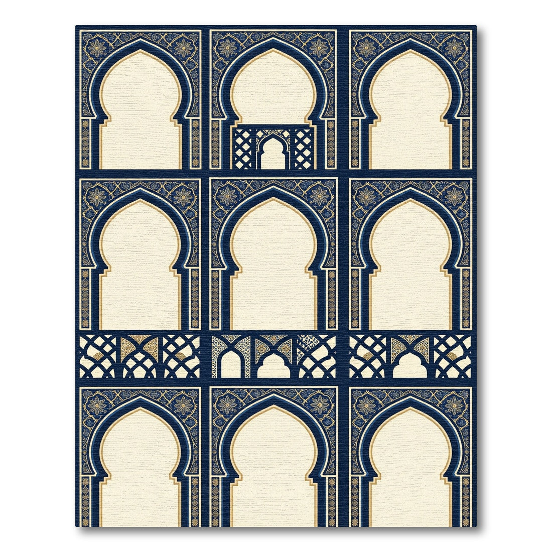 Navy Golden Arch Lattice Mosaic Rug