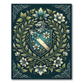 Elegant Blue Floral Crest Heraldic Area Rug
