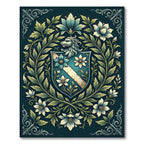 Elegant Blue Floral Crest Heraldic Area Rug