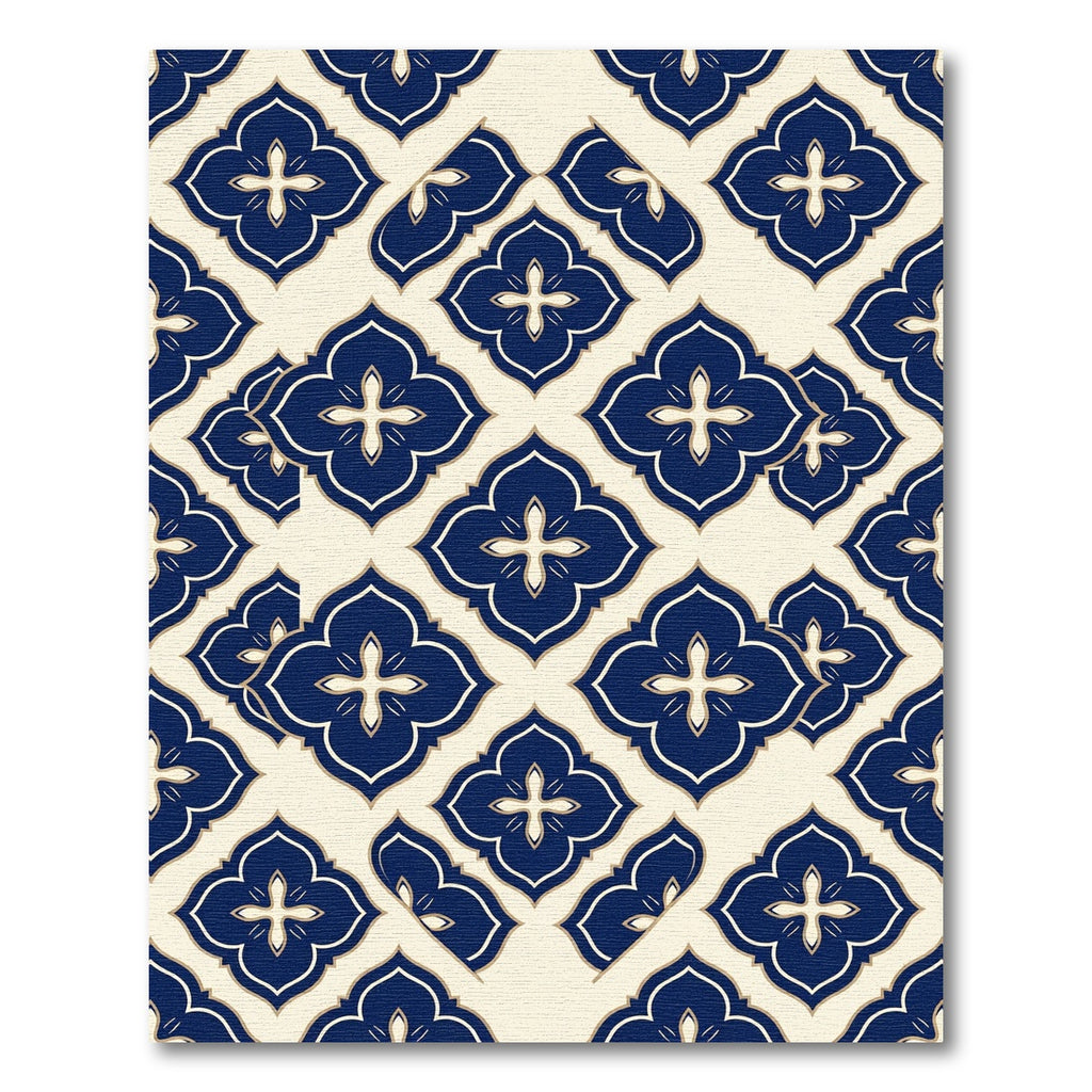 Navy Blue Quatrefoil Geometric Trellis Rug