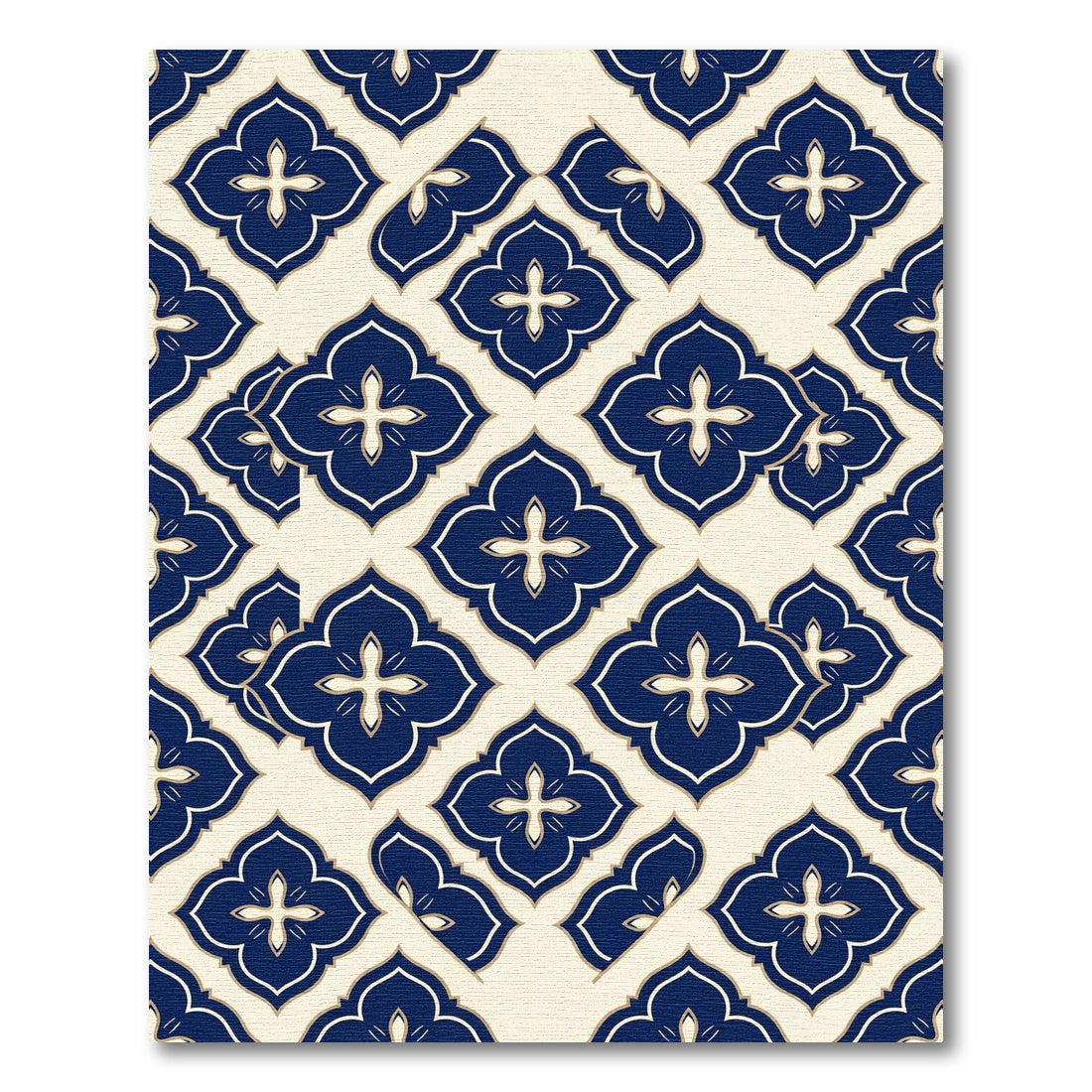 Navy Blue Quatrefoil Geometric Trellis Rug