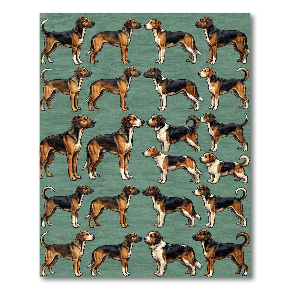 Tricolor Spaniel Hound Grid Illustration Rug