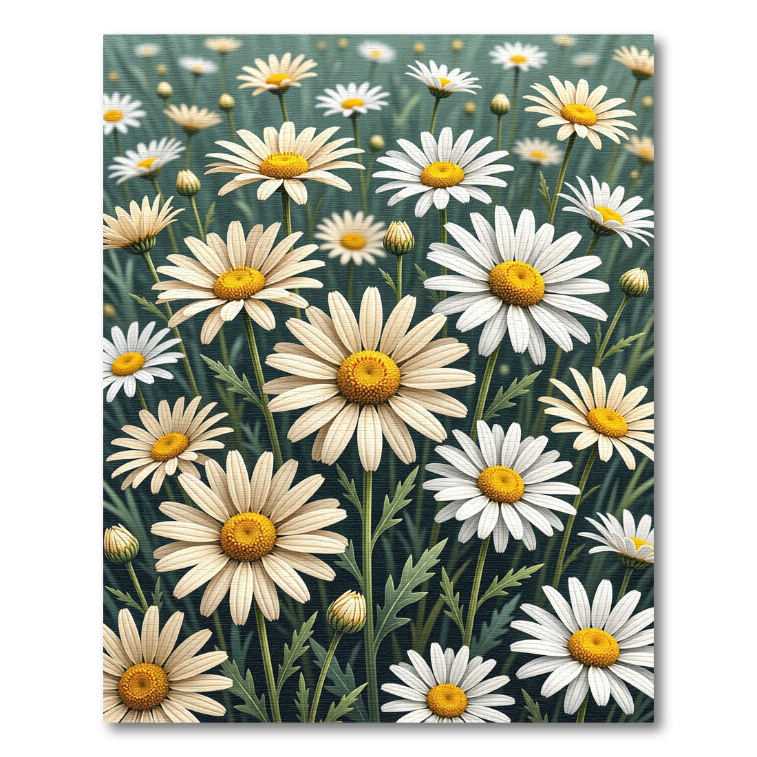 Lush White Daisy Field Meadow Rug