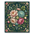Lush Dark Floral Botanical Peony Bouquet Rug