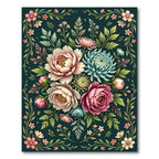 Lush Dark Floral Botanical Peony Bouquet Rug
