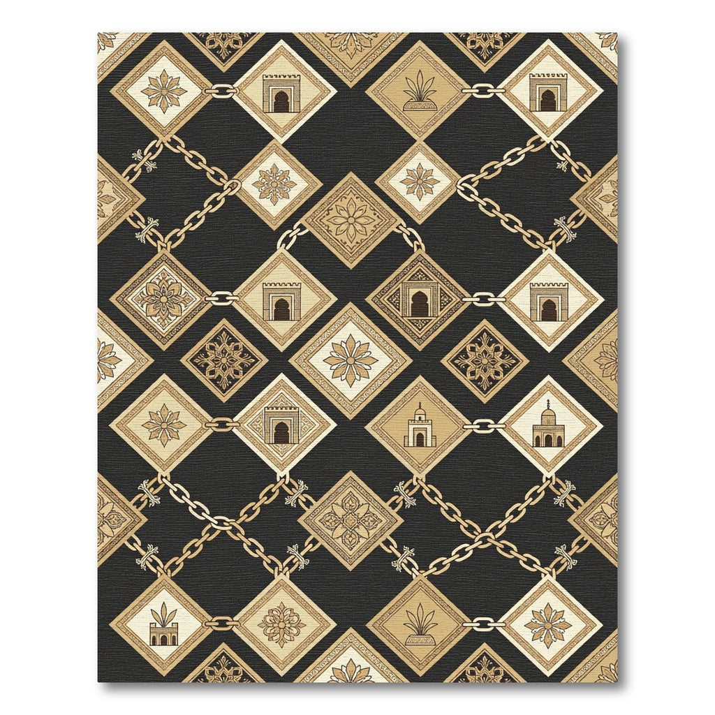 Gold Geometric Chain Architectural Square Tile Rug