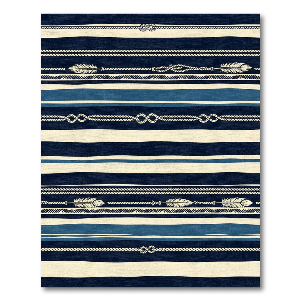 Navy Blue Striped Nautical Feather Rope Rug