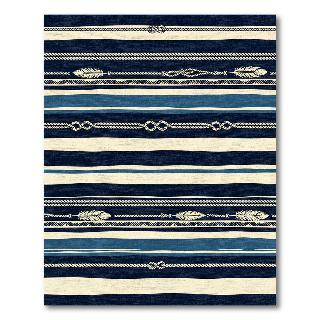Navy Blue Striped Nautical Feather Rope Rug