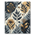 Modern Botanical Gold and Navy Foliage Rug
