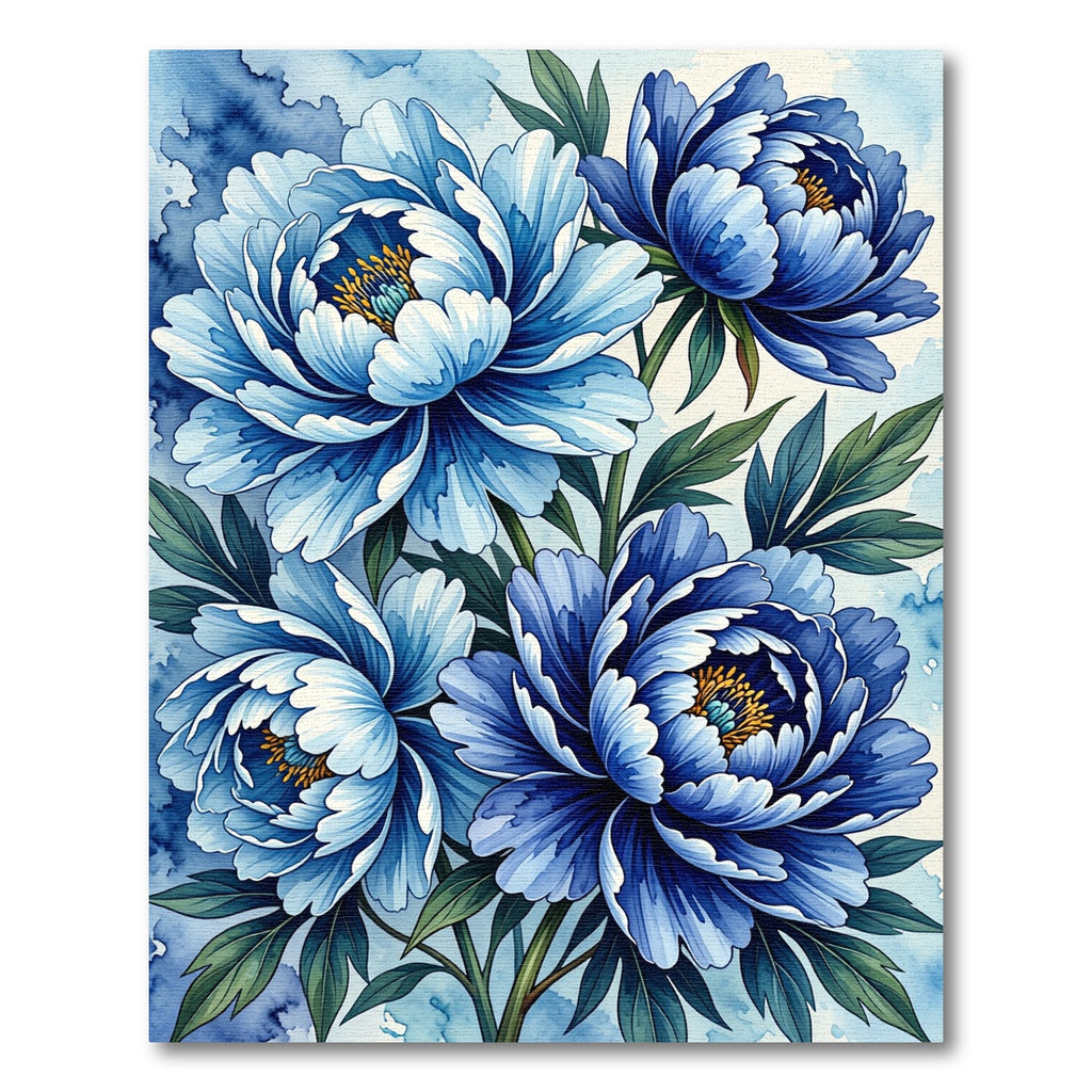 Elegant Blue Peony Floral Watercolor Composition Rug