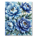 Elegant Blue Peony Floral Watercolor Composition Rug